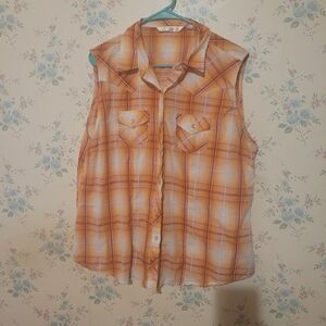 Orange Plaid Sleeveless Women's Top